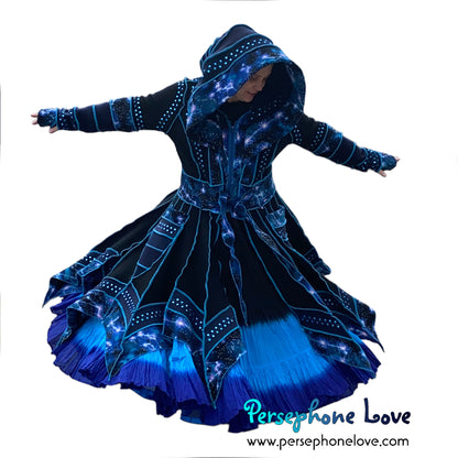 "Starlight" black and blue celestial pixie felted 100% cashmere/fleece Katwise-inspired sequin sweatercoat-2582