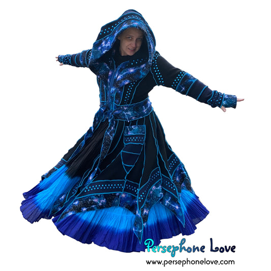 "Starlight" black and blue celestial pixie felted 100% cashmere/fleece Katwise-inspired sequin sweatercoat-2582
