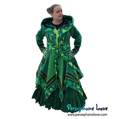 "Aria" Green elf machine-felted wool/cashmere Katwise-inspired patchwork sweatercoat-2583