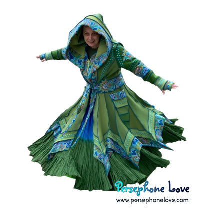 "Beautiful Things" Green elf machine-felted wool/cashmere Katwise-inspired patchwork sweatercoat-2584