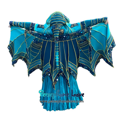 "Monarch" Teal pixie felted cashmere/fleece Katwise-inspired sequin sweatercoat-2588