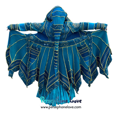"Vorozhyla" Teal pixie felted cashmere/fleece Katwise-inspired sequin sweatercoat-2589