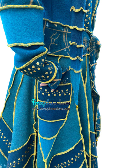 "Vorozhyla" Teal pixie felted cashmere/fleece Katwise-inspired sequin sweatercoat-2589