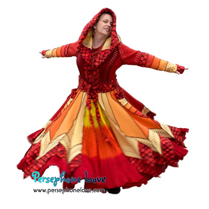 "Dragon" Flames pixie felted cashmere/fleece Katwise-inspired sequin sweatercoat-2591