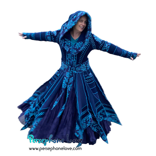 "IDORU" Blue teal pixie felted cashmere/fleece Katwise-inspired sequin sweatercoat-2592