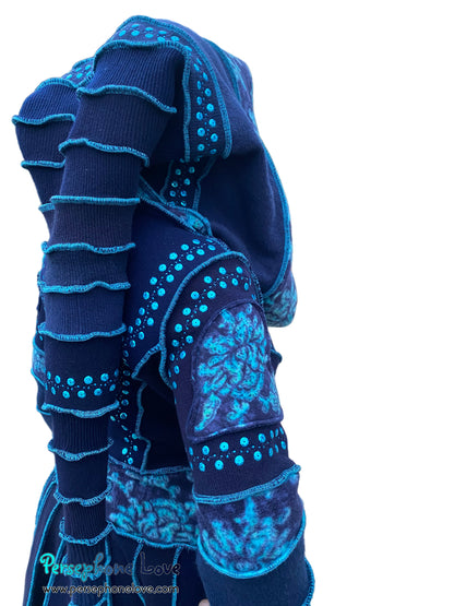 "IDORU" Blue teal pixie felted cashmere/fleece Katwise-inspired sequin sweatercoat-2592