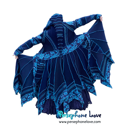 "IDORU" Blue teal pixie felted cashmere/fleece Katwise-inspired sequin sweatercoat-2592