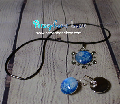 Winter holiday glass cabochon necklace earring set-1204