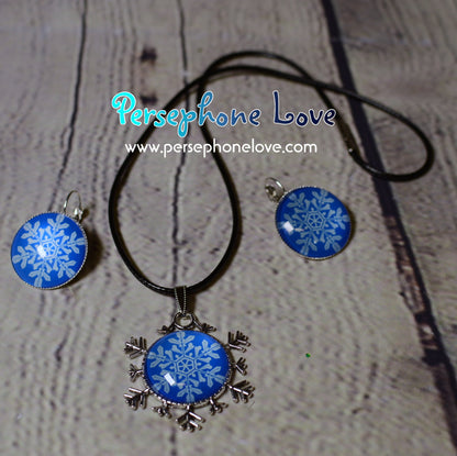 Winter holiday glass cabochon necklace earring set-1207