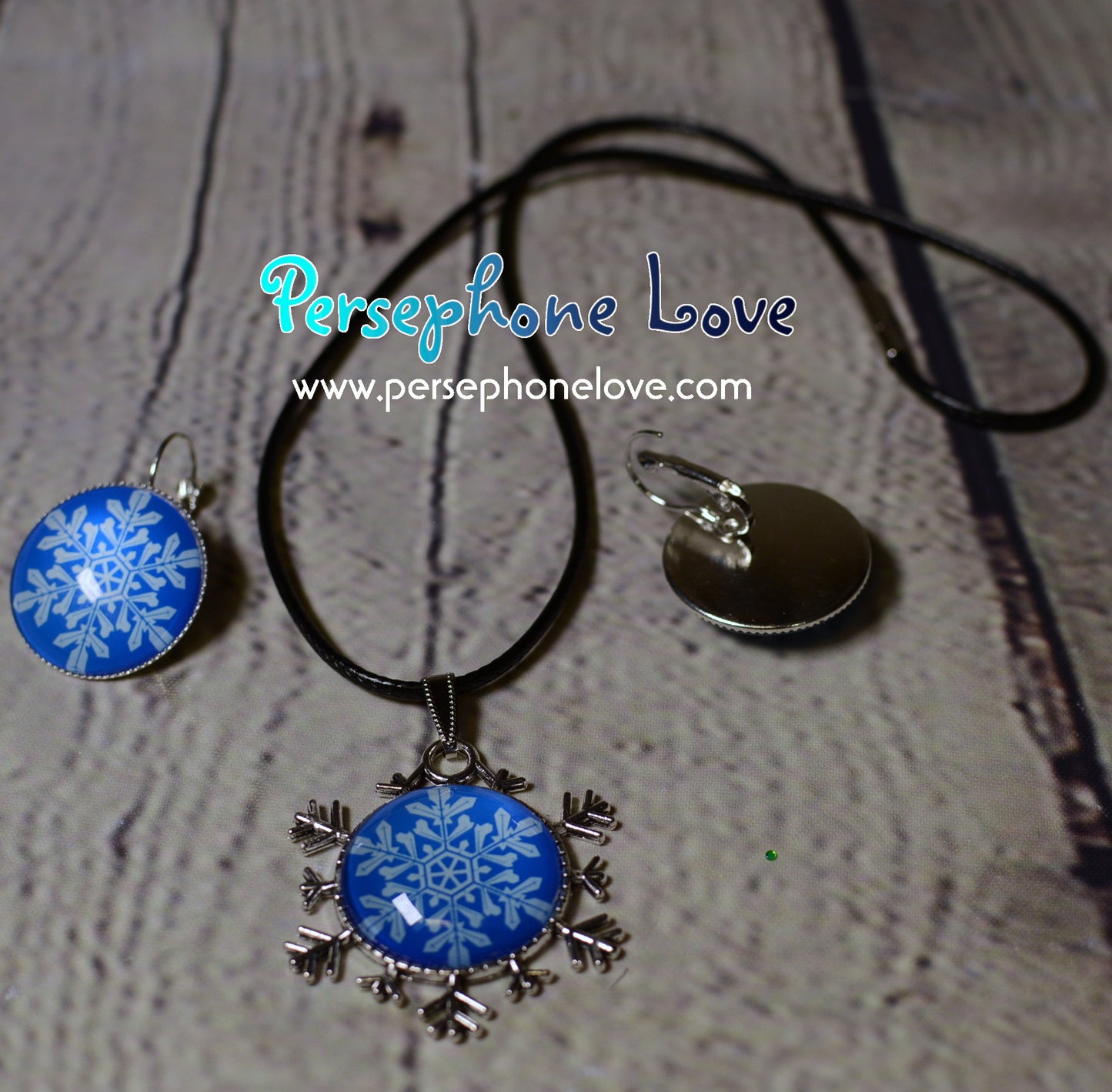 Winter holiday glass cabochon necklace earring set-1207
