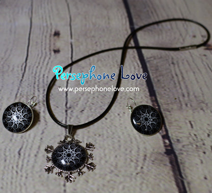 Winter holiday glass cabochon necklace earring set-1208