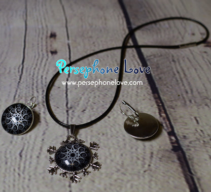 Winter holiday glass cabochon necklace earring set-1208