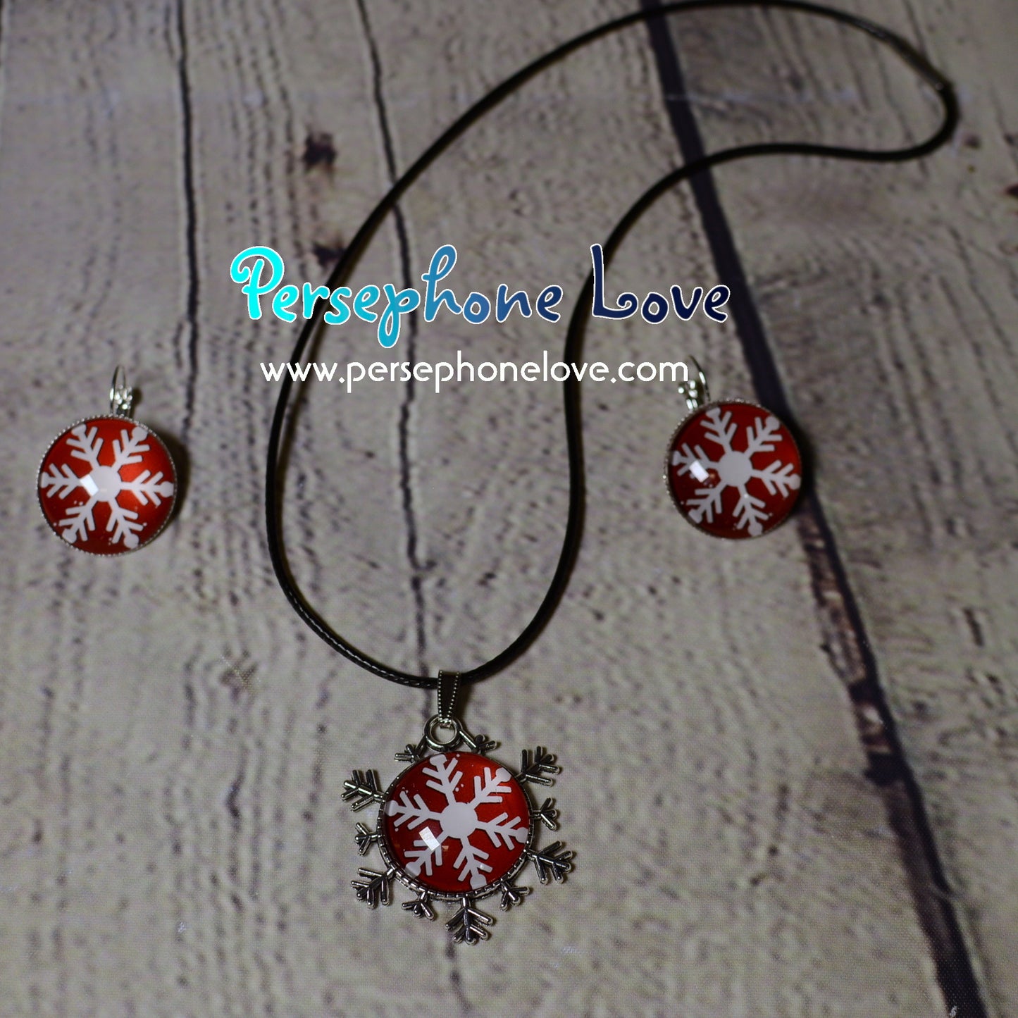 Winter holiday glass cabochon necklace earring set-1213