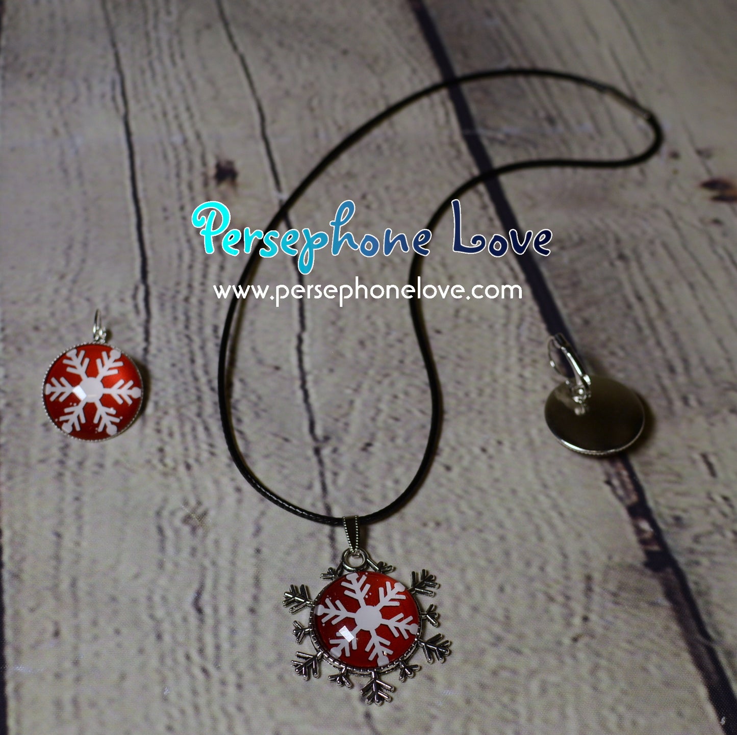 Winter holiday glass cabochon necklace earring set-1213