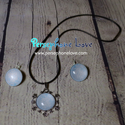 Winter holiday glass cabochon necklace earring set-1215