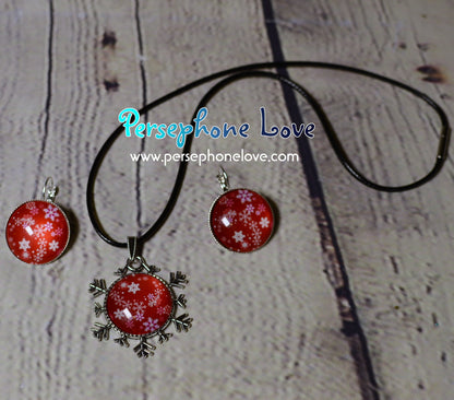 Winter holiday glass cabochon necklace earring set-1216