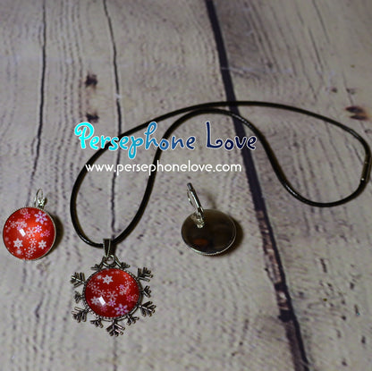 Winter holiday glass cabochon necklace earring set-1216