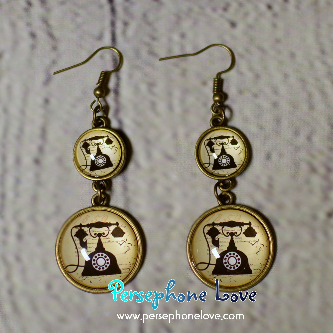 Steampunk antique bronze glass cabochon earrings-1217