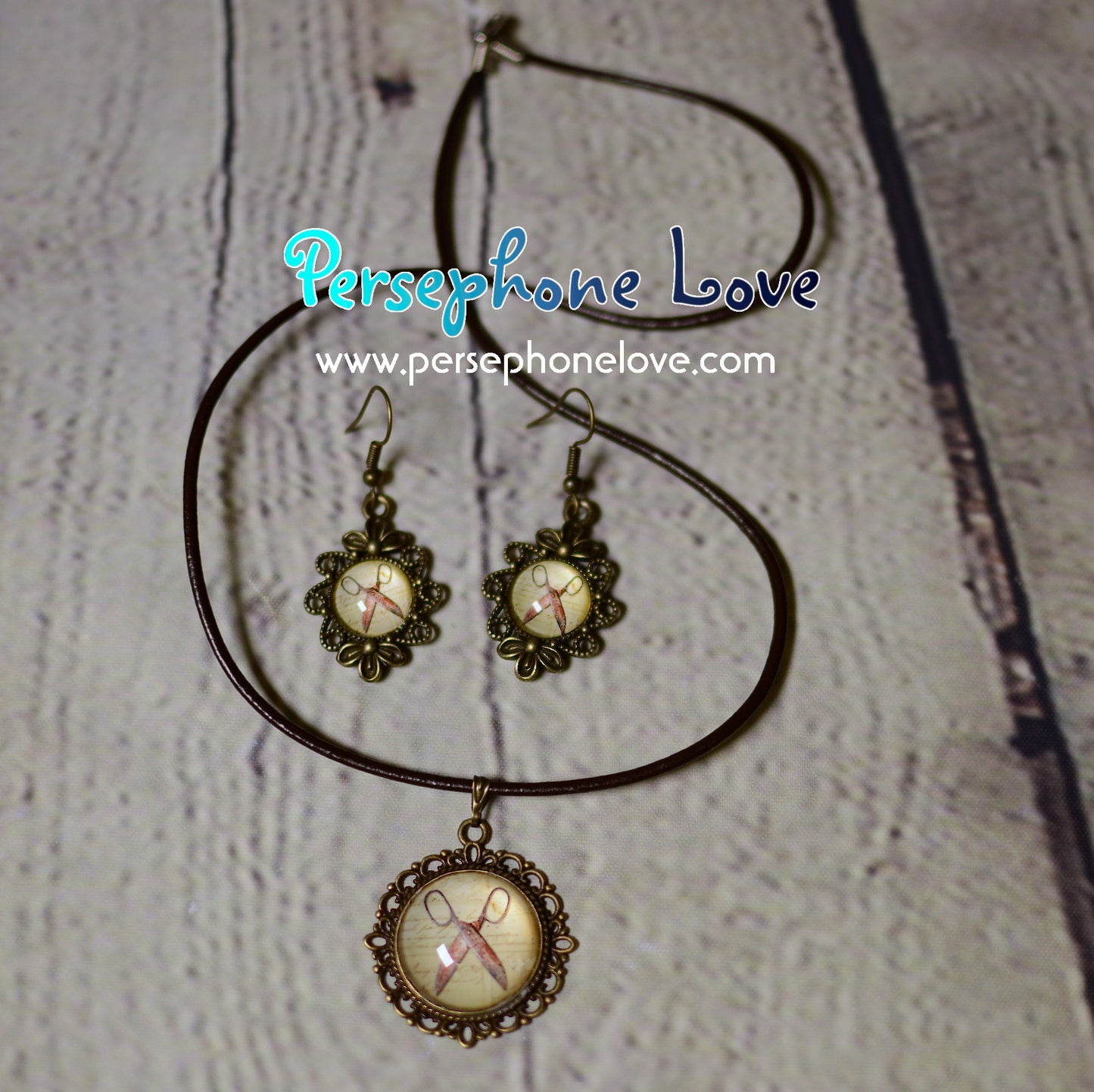 Steampunk glass cabochon necklace earring set -1219