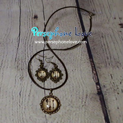 Steampunk glass cabochon necklace earring set -1221