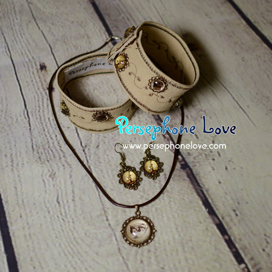 Steampunk glass cabochon necklace earring bracelet set-1222