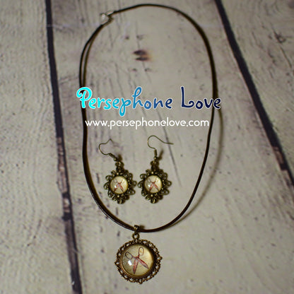 Steampunk glass cabochon necklace earring bracelet set-1223