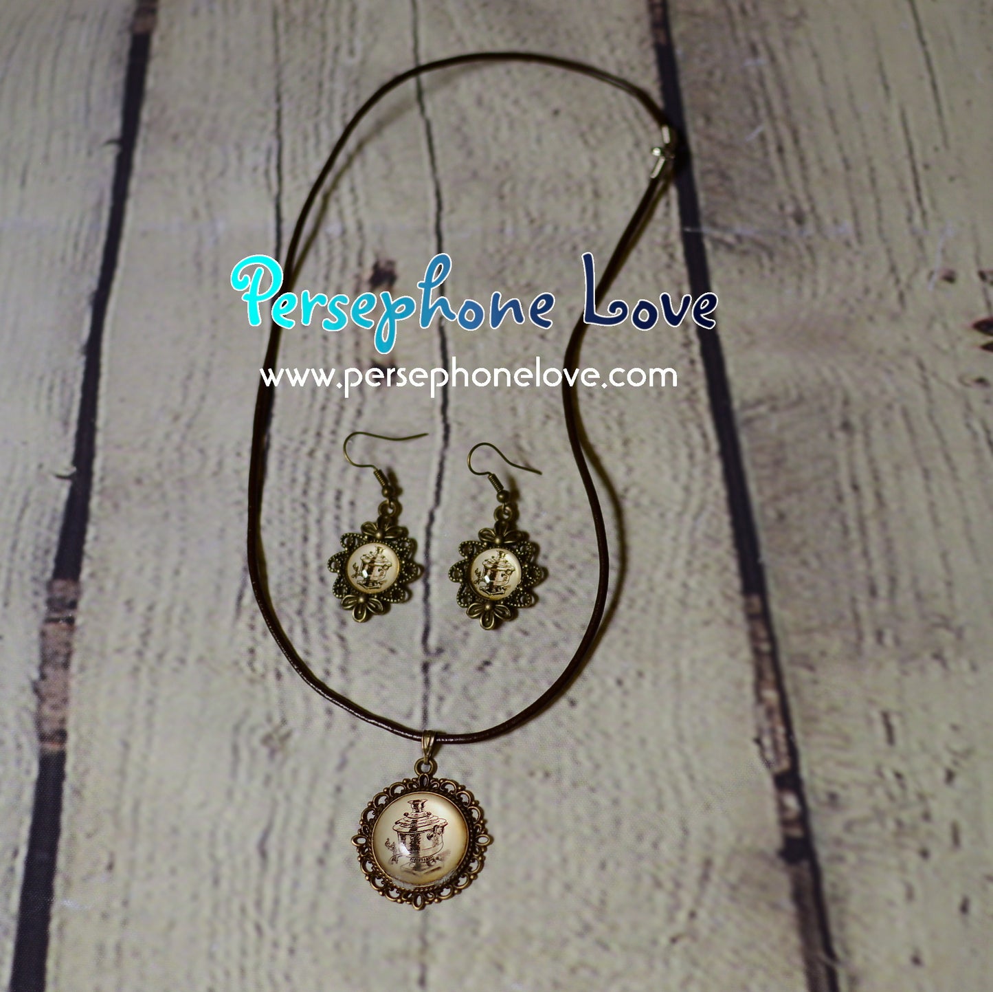 Steampunk glass cabochon necklace earring bracelet set-1224
