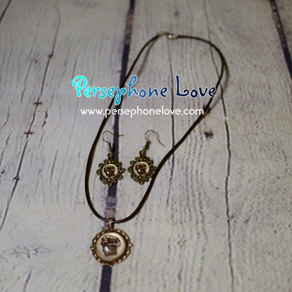 Steampunk glass cabochon necklace earring bracelet set-1226