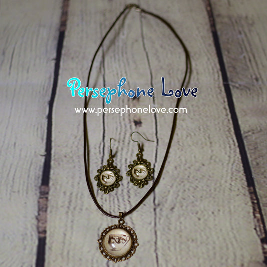 Steampunk glass cabochon necklace earring bracelet set-1227