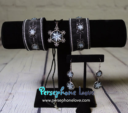 Winter holiday glass cabochon necklace earring bracelet set-1251
