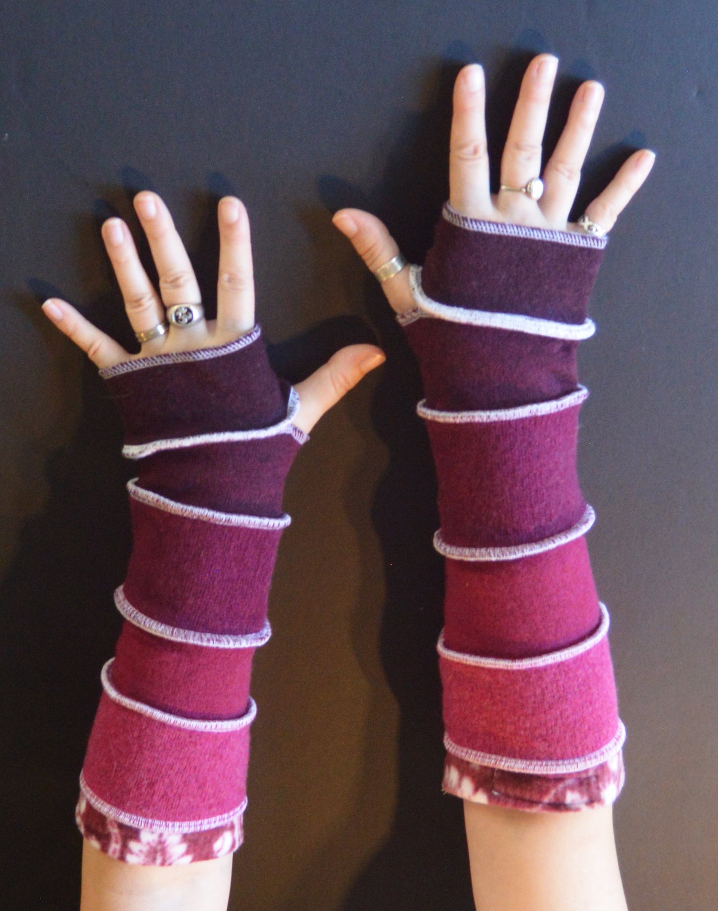 Katwise inspired needle-felted berry upcycled sweater arm warmers-1306