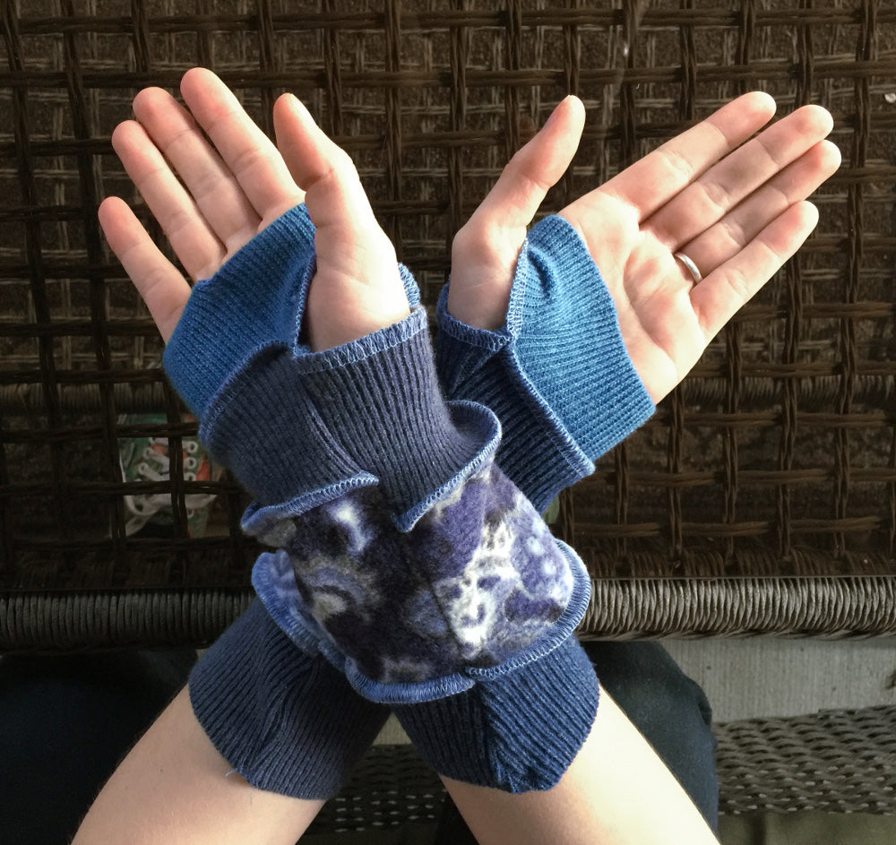 Katwise inspired needle-felted blue paisley upcycled sweater arm warmers-1307