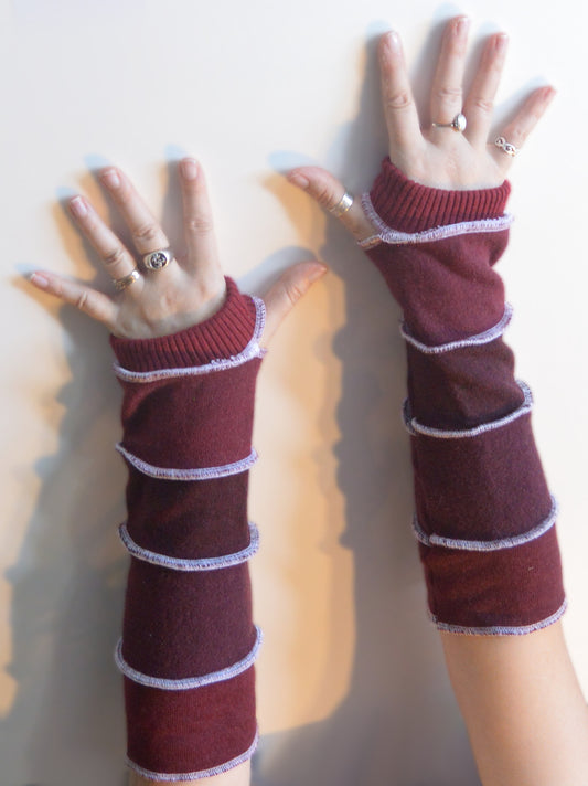 Katwise inspired needle-felted maroon wool upcycled sweater arm warmers-1313