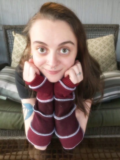 Katwise inspired needle-felted maroon wool upcycled sweater arm warmers-1313