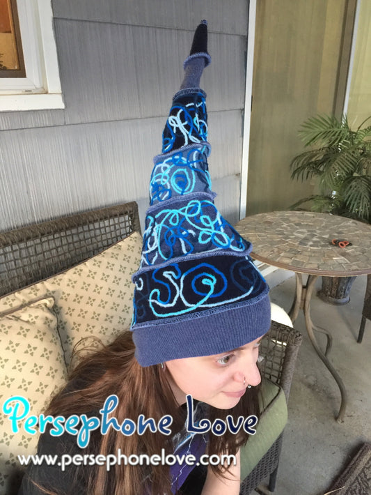 Katwise-inspired blue felted cashmere/wool pixie elf hat-1324