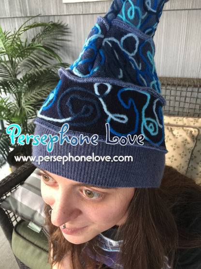 Katwise-inspired blue felted cashmere/wool pixie elf hat-1324