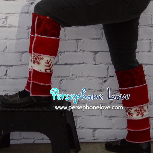 Red felted holiday fleece wool cashmere leg warmers-1329