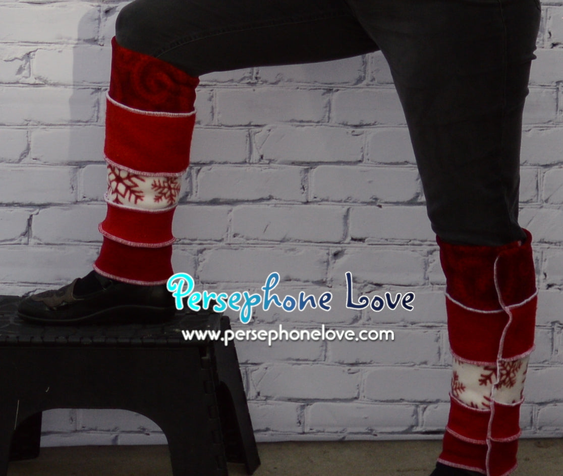 Red felted holiday fleece wool cashmere leg warmers-1329