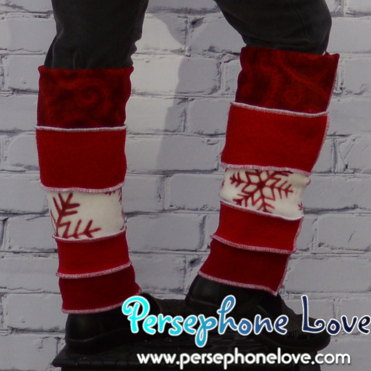 Red felted holiday fleece wool cashmere leg warmers-1329