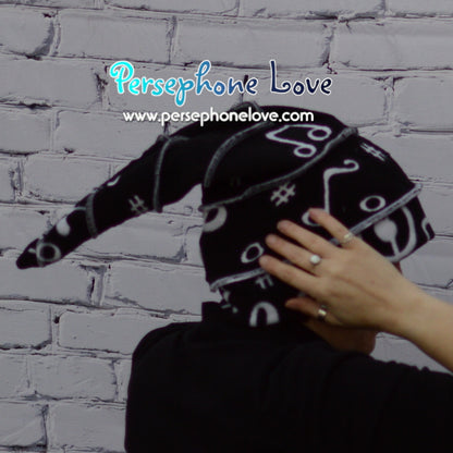 Katwise-inspired black white music opera felted cashmere/wool recycled patchwork sweater elf hat-1345