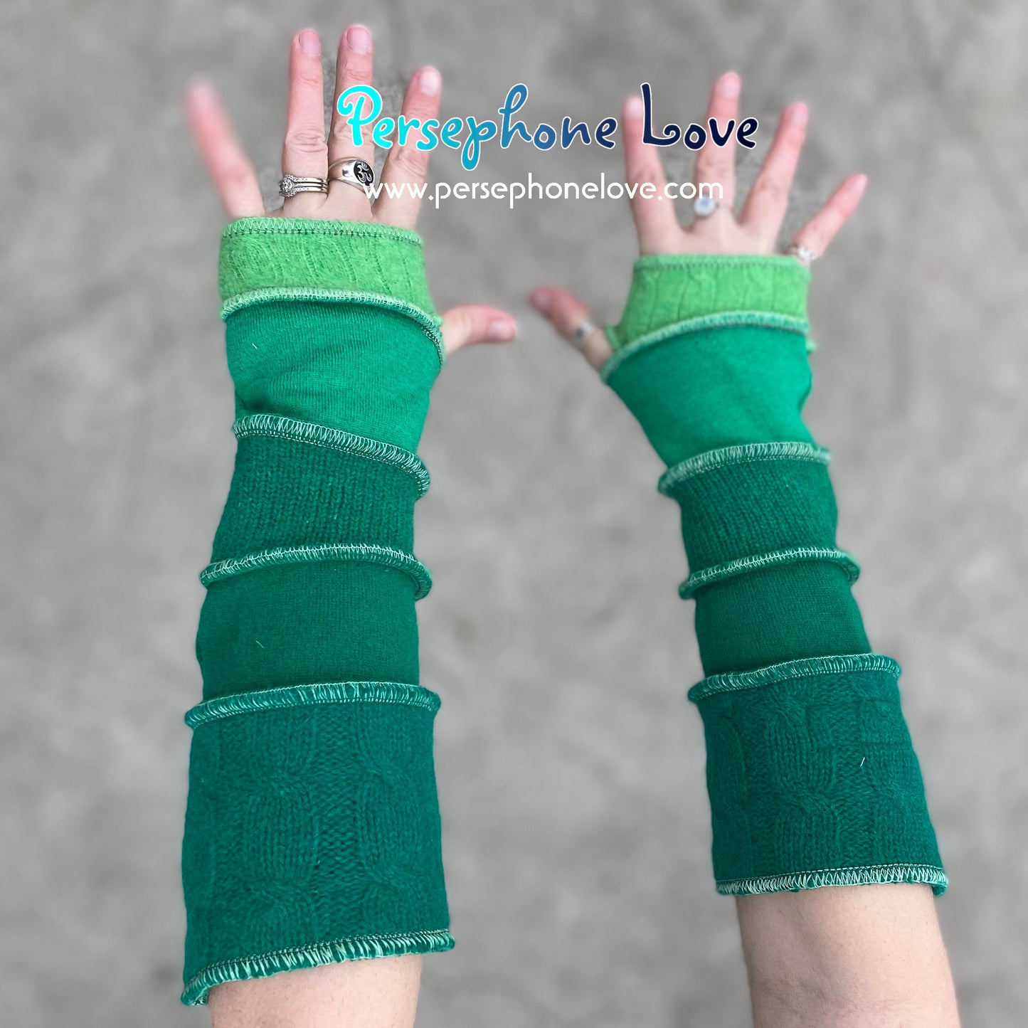 Katwise inspired needle-felted green upcycled sweater arm warmers-1363