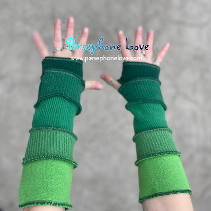 Katwise inspired needle-felted green upcycled sweater arm warmers-1371