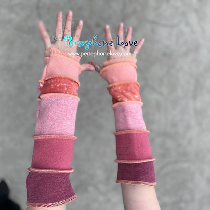 Katwise inspired needle-felted peach galaxy upcycled sweater arm warmers 90% cashmere-1376