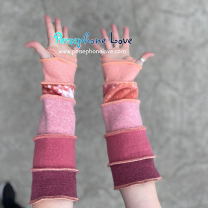 Katwise inspired needle-felted peach galaxy upcycled sweater arm warmers 90% cashmere-1376