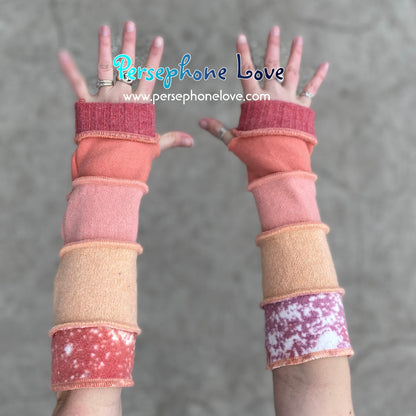 Katwise inspired needle-felted peach galaxy upcycled sweater arm warmers-1377