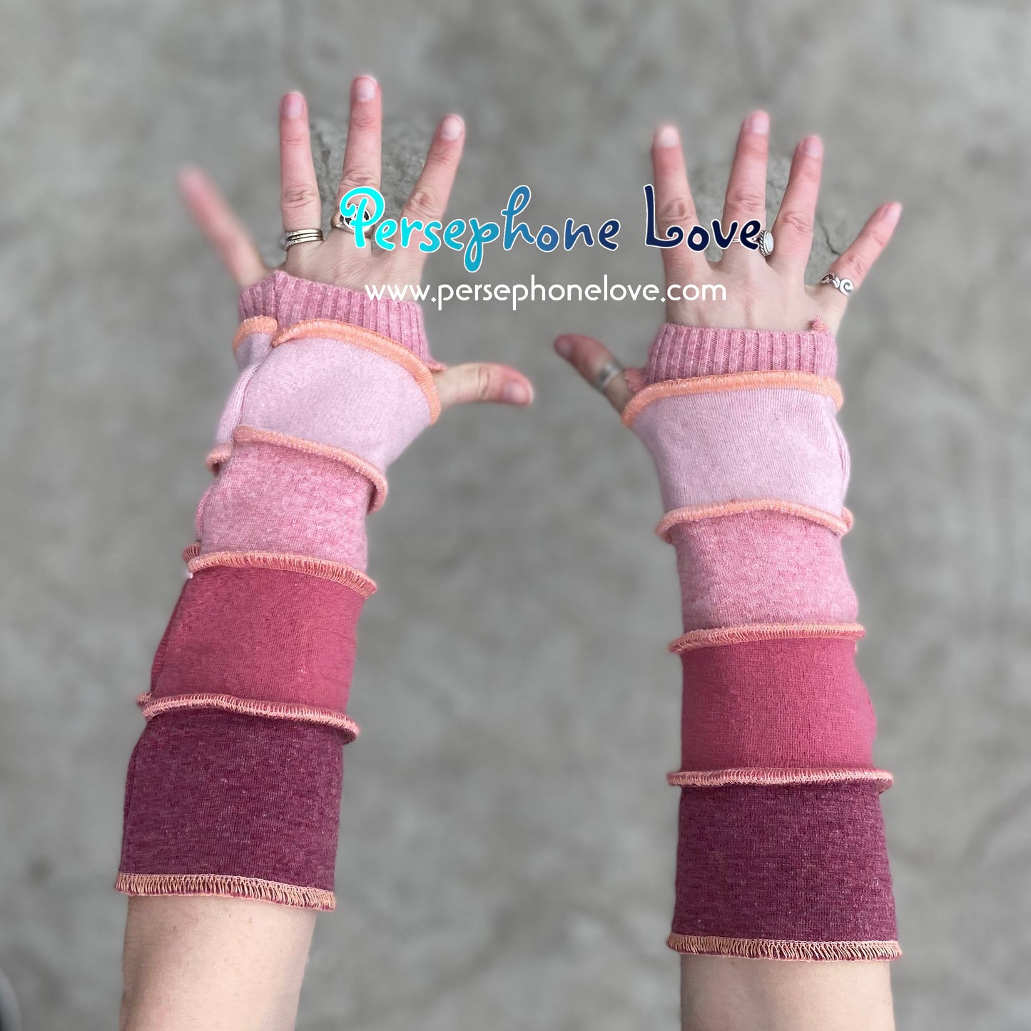 Katwise inspired needle-felted peach arm upcycled sweater warmers 90% cashmere-1378