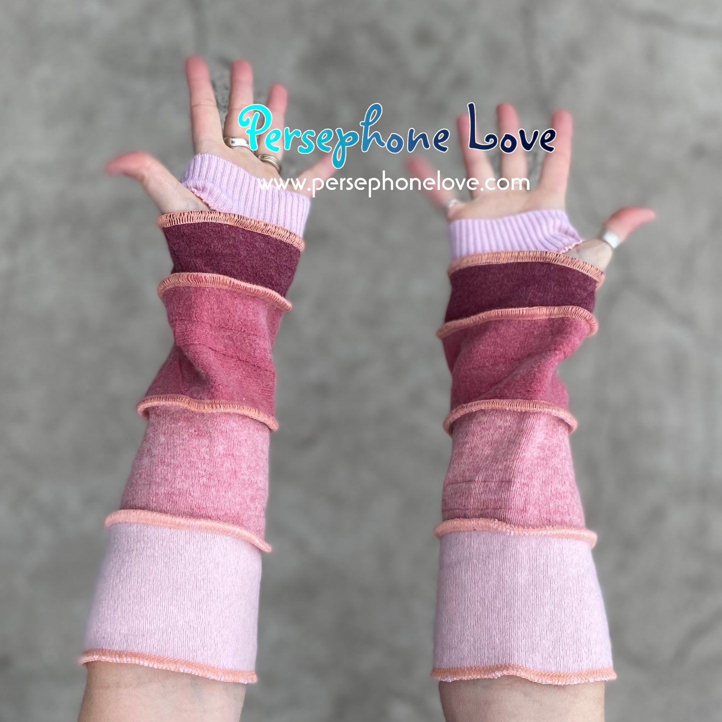 Katwise inspired needle-felted peach upcycled sweater arm warmers 90% cashmere-1379