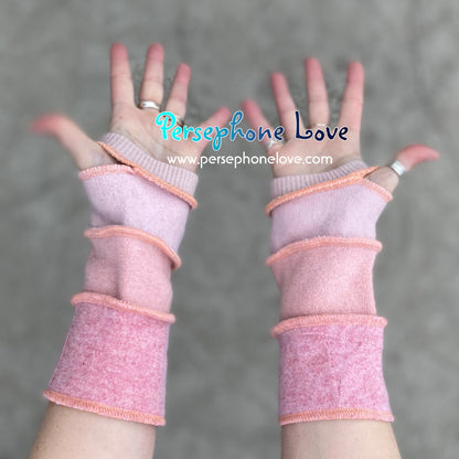 Katwise inspired needle-felted pink 100% cashmere upcycled sweater arm warmers-1380
