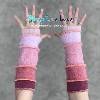 Katwise inspired needle-felted pink upcycled sweater arm warmers-1381