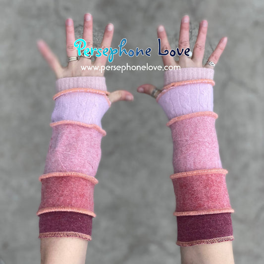 Katwise inspired needle-felted pink upcycled sweater arm warmers-1381